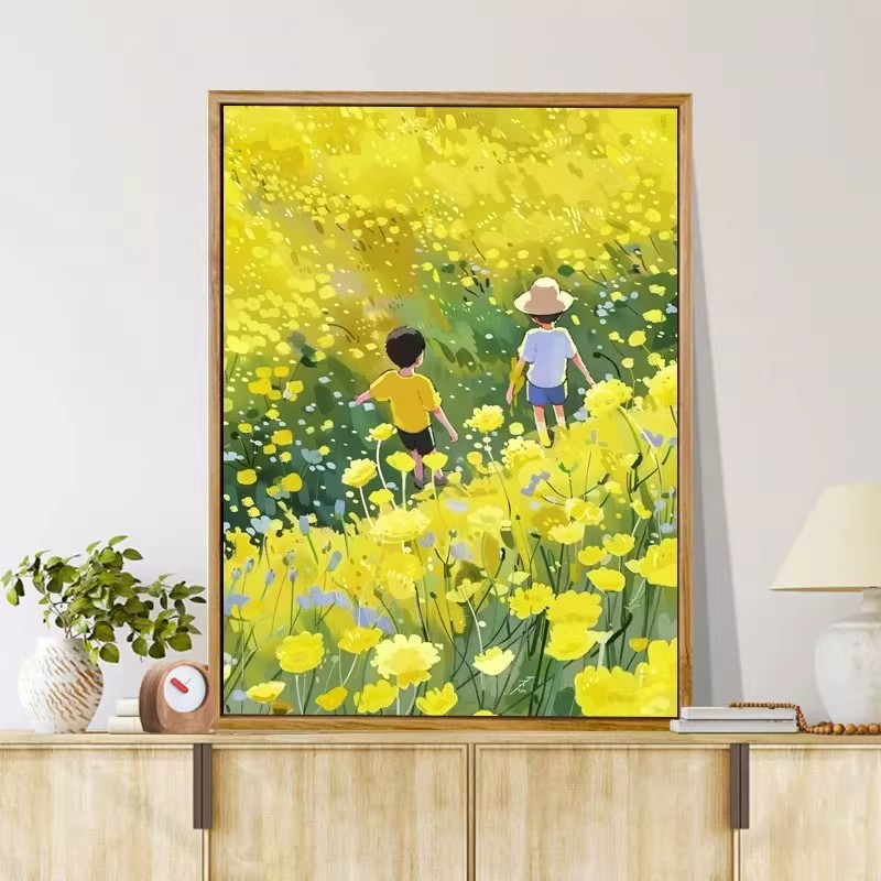油彩画田园装饰画仿油画风景成品温馨治愈清新氛围卧室客厅摆挂画
