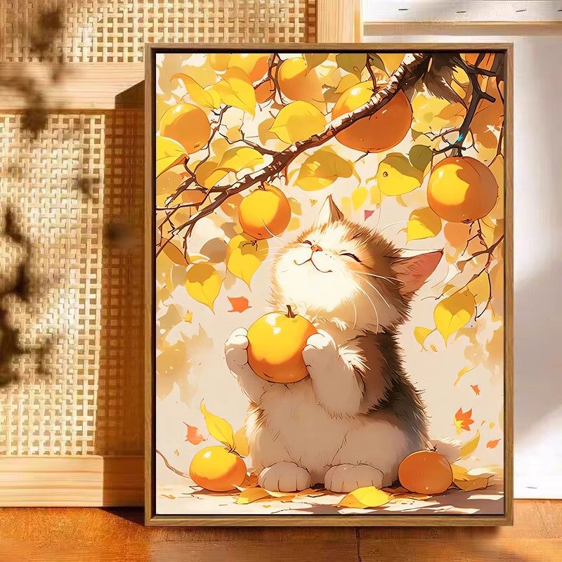 事事如意猫咪装饰画成品仿油画唯美治愈系可爱卡通卧室客厅摆挂画