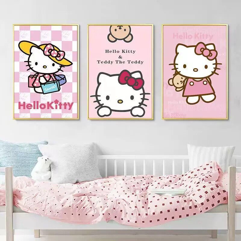 HelloKitty猫卡通动漫装饰画粉色女孩可爱治愈儿童卧室床头摆挂画