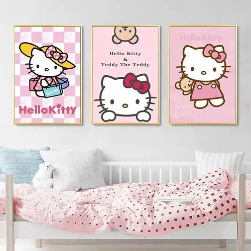 HelloKitty猫卡通动漫装饰画粉色女孩可爱治愈儿童卧室床头摆挂画