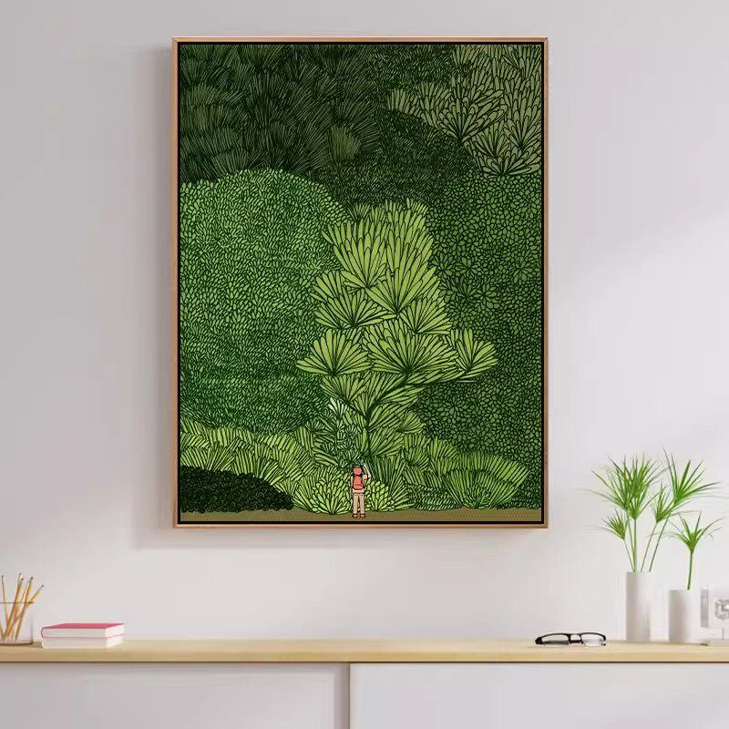 现代简约森林绿色系装饰画仿油画风景小众清新艺术卧室客厅摆挂画