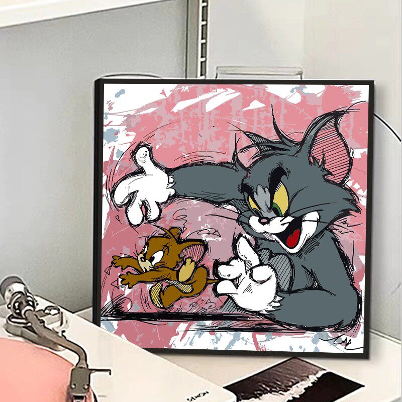 猫和老鼠方形卡通动漫装饰画汤姆杰瑞可爱美式趣味卧室客厅摆挂画
