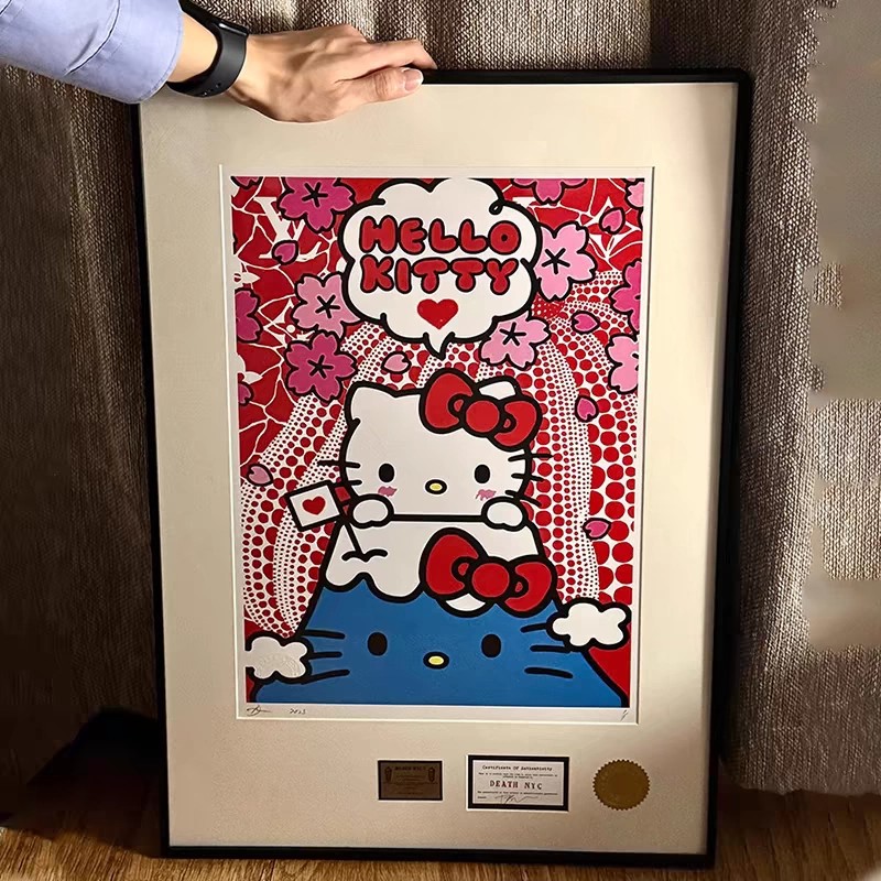 Kitty猫卡通装饰画可爱创意小众高级感女孩儿童房卧室客厅摆挂画