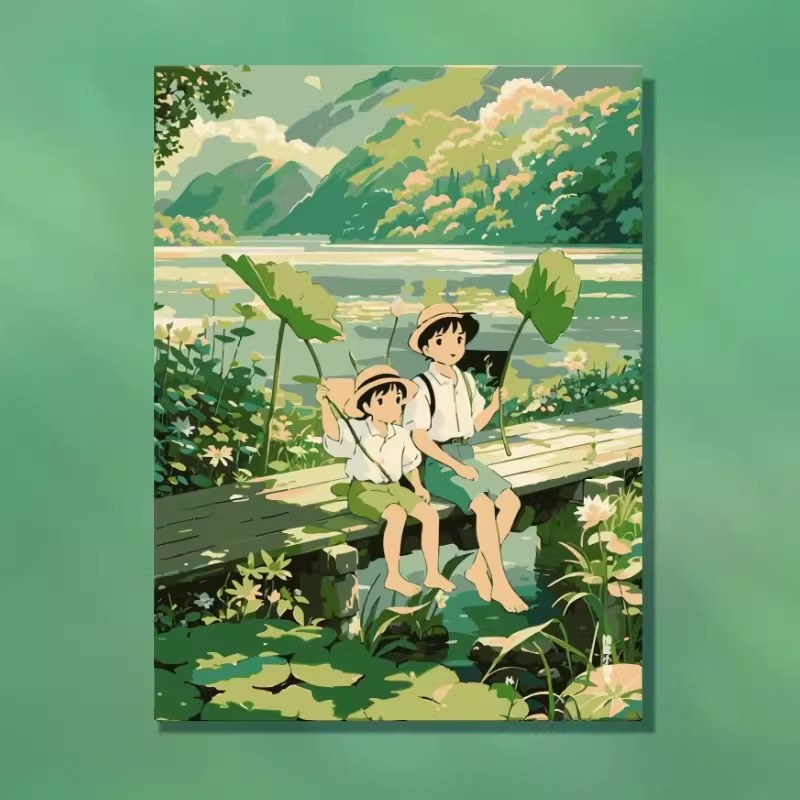 宫崎骏的夏天风景装饰画仿油画成品人物卡通动漫小清新卧室摆挂画