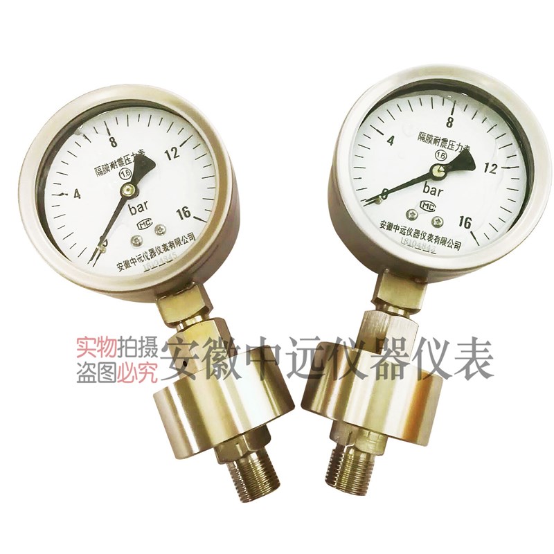 YTP100MF不锈钢隔膜膜盒压力表轴向耐震微压高温真空表法兰衬四氟