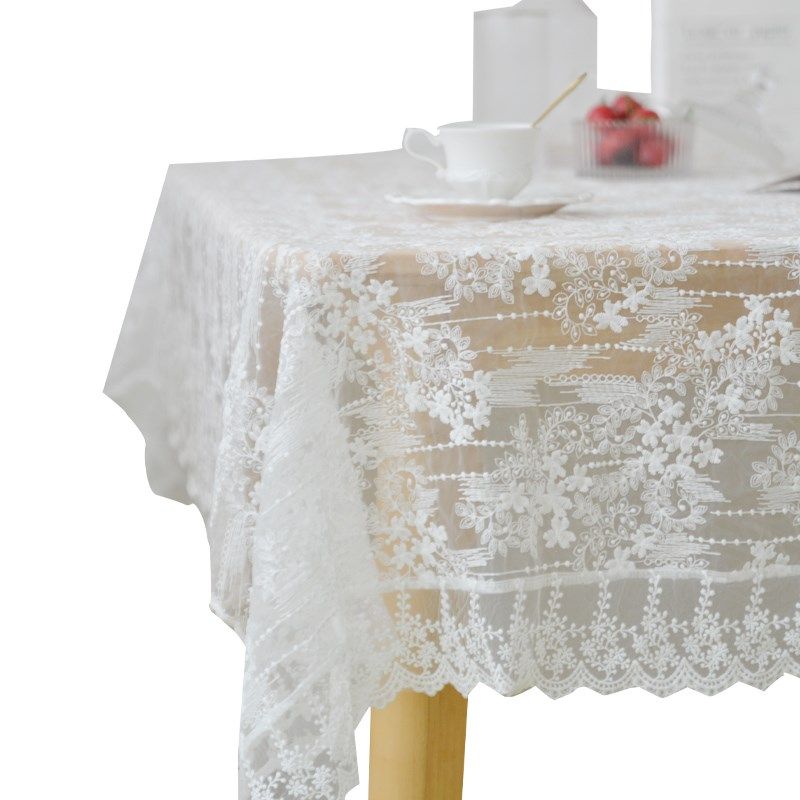 白色蕾丝桌布高级感长方形韩式法式茶几台布盖布高档刺绣餐桌布艺