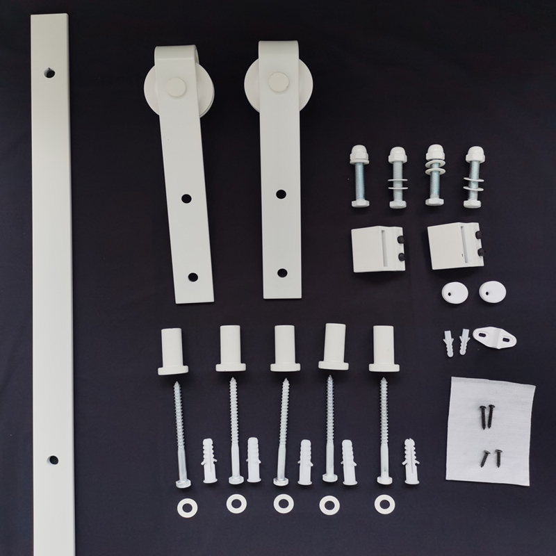 白色谷仓门吊轨全轨道静音推拉移门全白五金移门滑轨隔断门