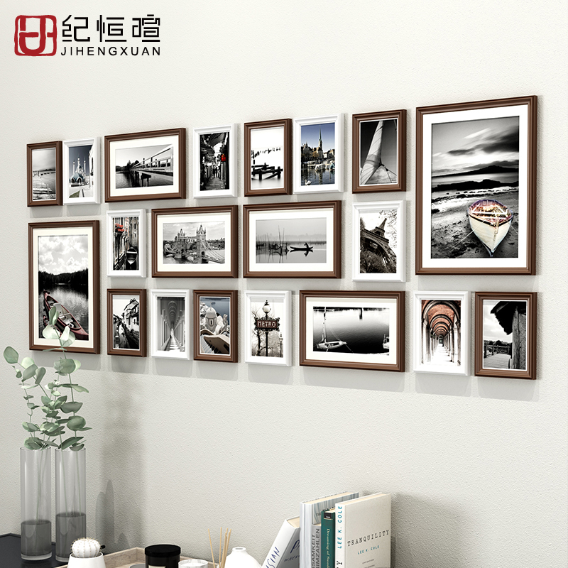 实木照片墙免打孔相片墙相框墙公司文化墙背景墙面装饰框挂墙