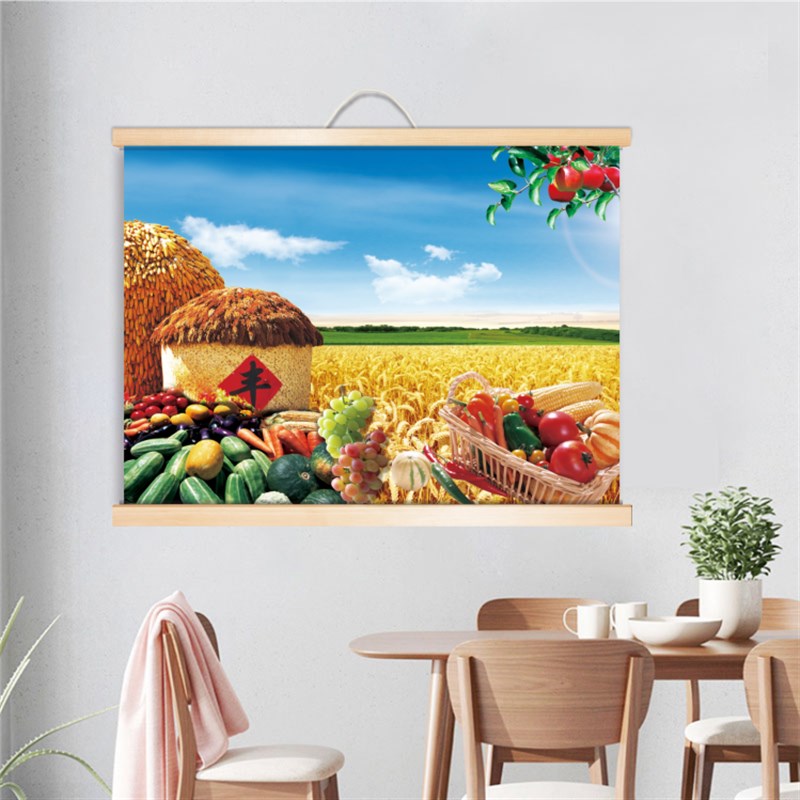 五谷丰登装饰画麦子稻谷丰收画报田园风景天地实木卷轴挂画餐厅画