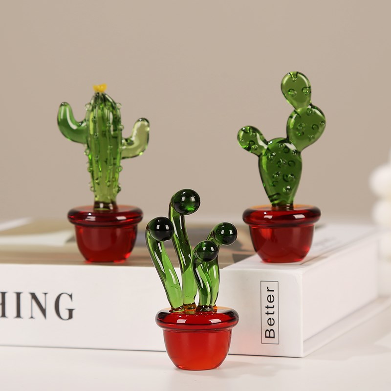 手工琉璃多肉盆栽水晶小摆件客厅儿童房玄关样板房博古架装饰