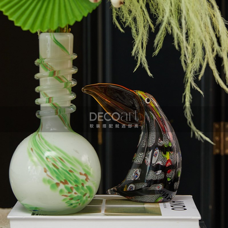 邸高家居 猫头鹰/大嘴鸟玻璃琉璃小摆件工艺品 客厅茶几乔迁摆台