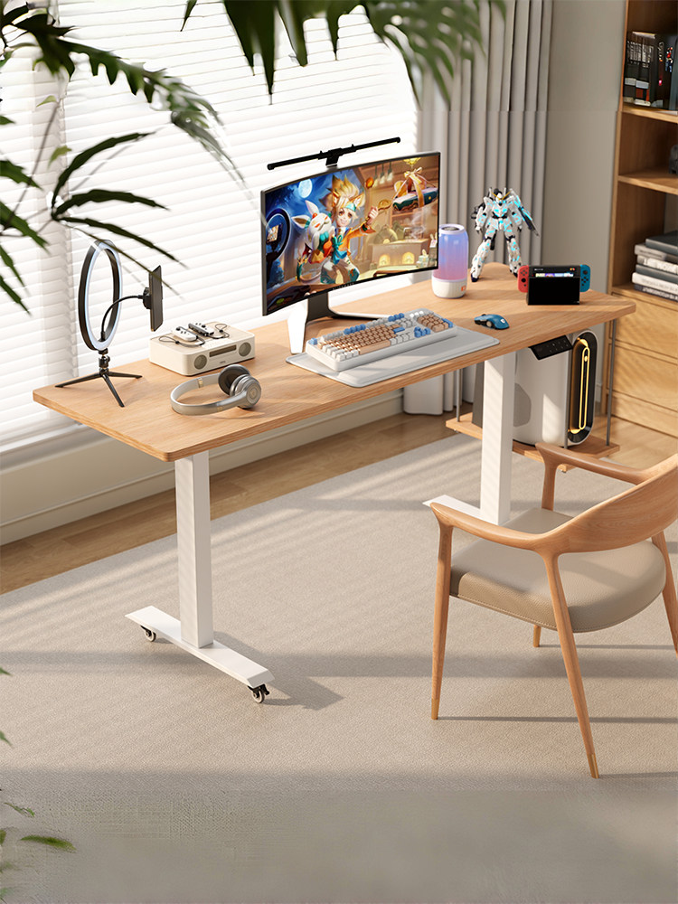 可移动电动升降桌台式可放主机电脑桌小型电竞桌子床边书桌学习桌