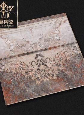 定制别墅豪宅金边镀金复仿古灰色拼地砖客拼图过道瓷砖入户