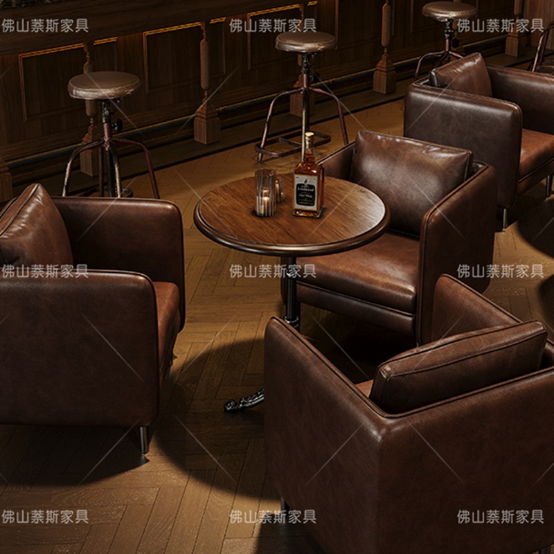 覆古酒吧清吧沙发西餐咖啡厅桌椅威士忌雪茄吧音乐餐吧座椅