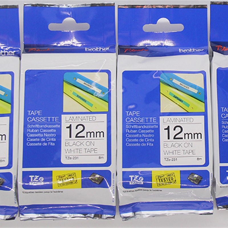 兄弟标签机色带12mm 9便携式PT-E100B线缆打印纸 TZe-231白底黑字