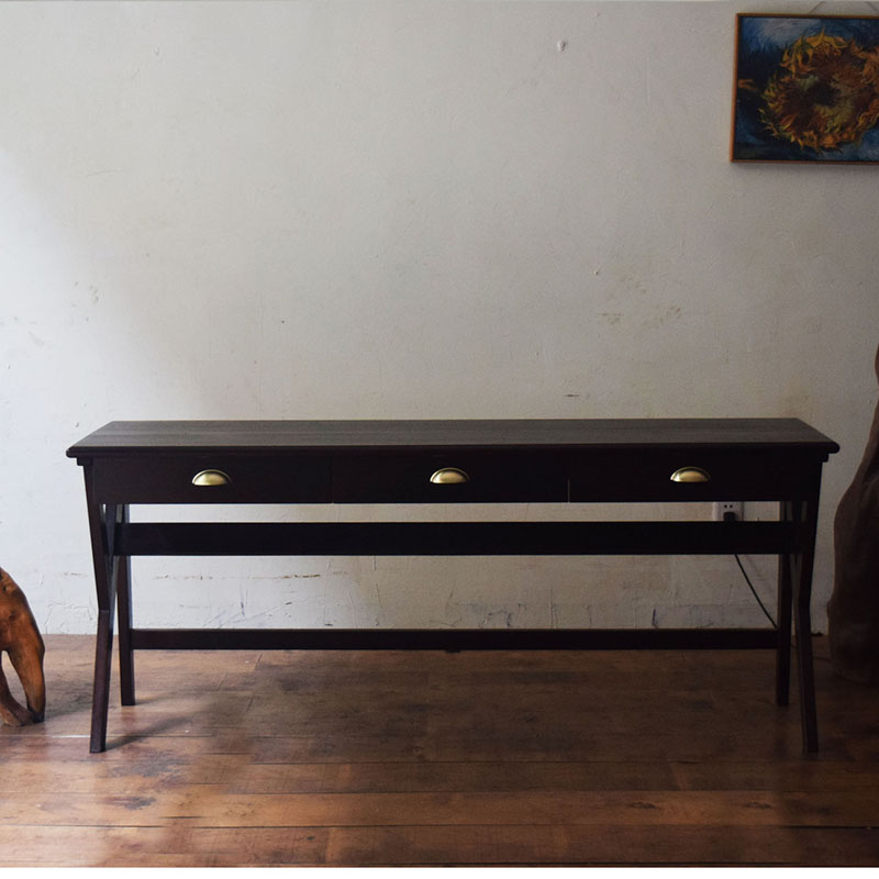 黑不二中古复刻  昌迪加尔书桌实木工作台客厅玄关长条桌子侘寂