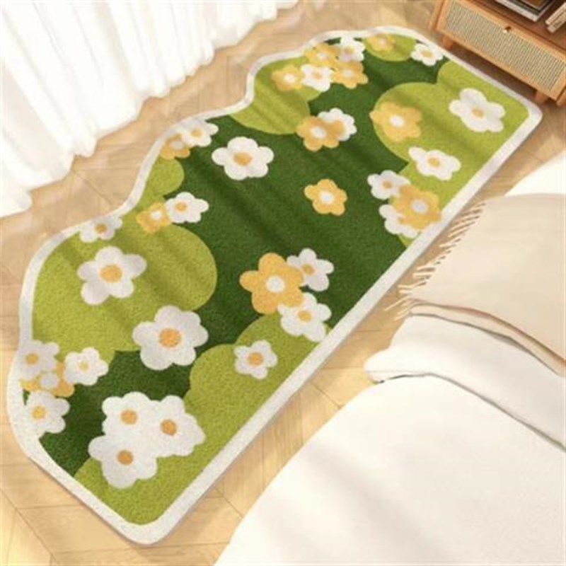 苔藓地毯小清新卧室床边毯异形小花儿童房间毛绒绿色客厅异形地毯