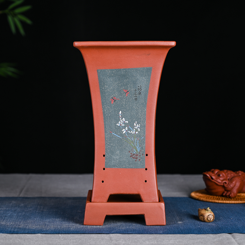 粗淘花盆吊兰植物绿萝花盆四方花盆地面古典宜兴紫砂盆兰花盆