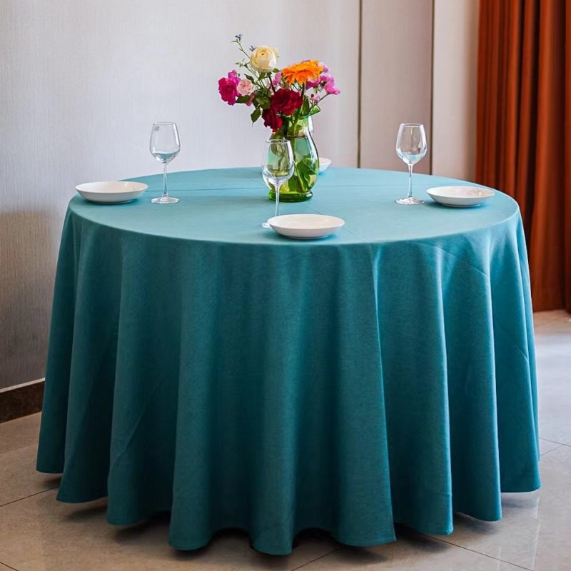 棉麻餐桌布长方形酒店西餐厅会议室展会圆台布米白色灰咖藏青定制