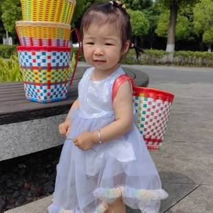 四川纯手工编织塑料儿童舞蹈道具表演幼儿园游戏小背篓大背篼