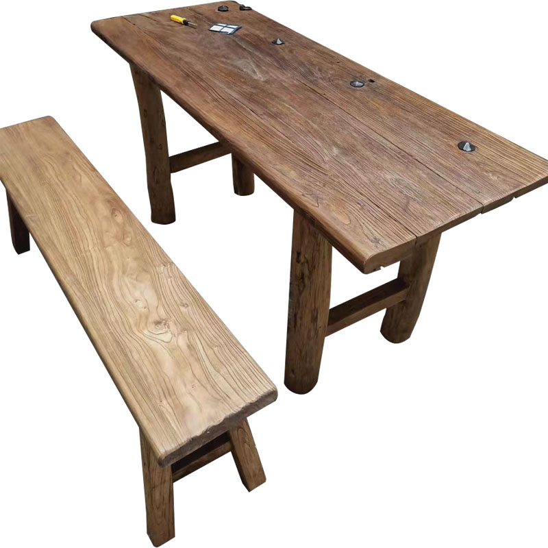 老榆木复古门板茶桌长条桌板怀旧全实木茶台书桌吧台桌椅定制