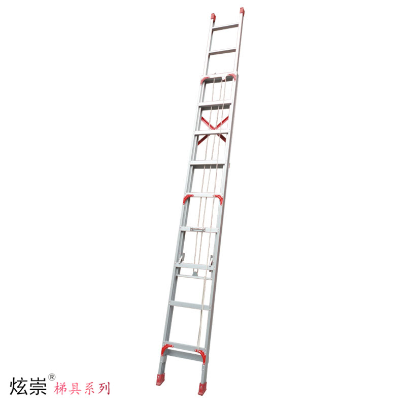 炫崇梯子3米4米5米单升降铝梯便携式伸缩梯加厚安全梯家用折叠梯