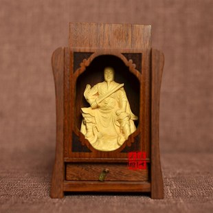 黄杨木雕玄天上帝真武大帝木质佛龛小佛盒迷你神堂佛堂