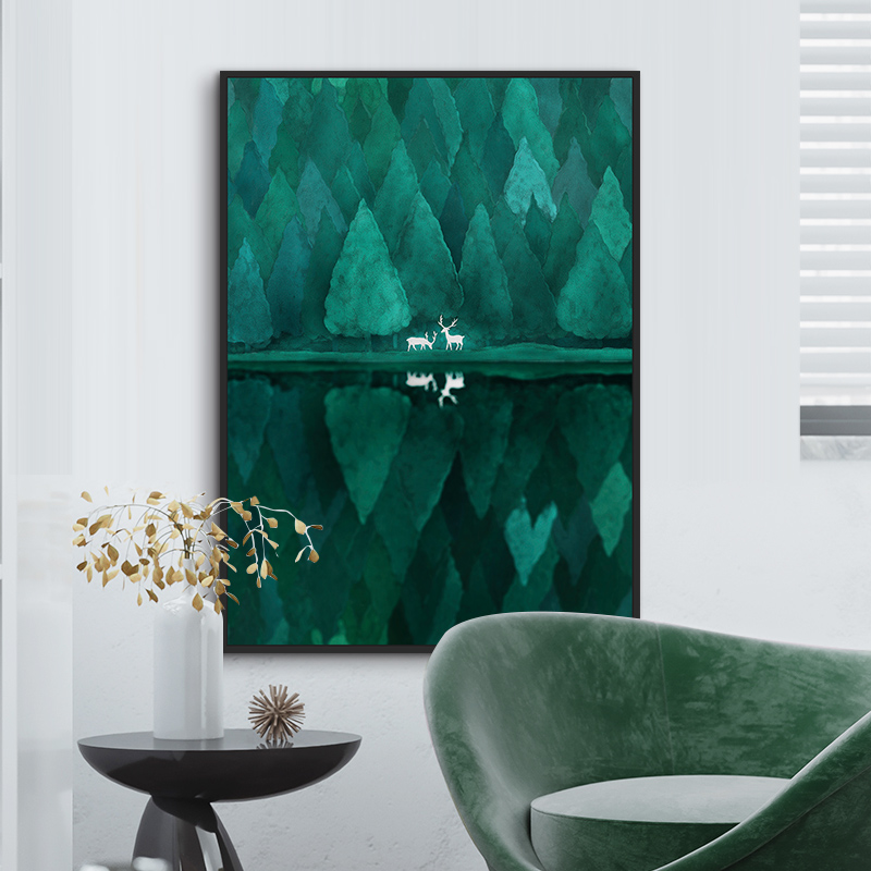 鳟鱼 签约艺术家千山古 两只鹿客厅装饰画卧室床头画餐厅玄关挂画图片