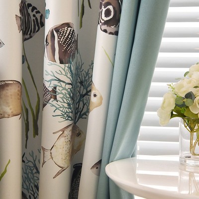 100遮光高精密窗帘2021年新款客厅卧室遮阳植物绿色印花拼接风格