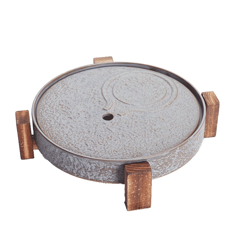 石磨茶盘陶瓷干泡茶台小型圆形泡茶托盘复古茶海家用功夫茶具