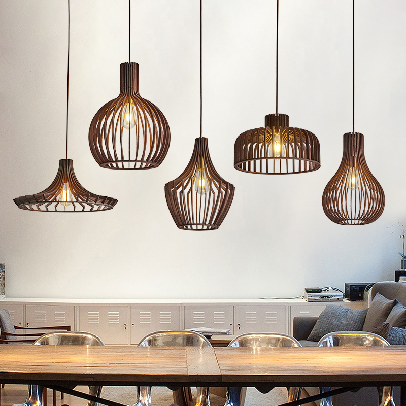 复古侘寂风实木吊灯创意个性餐厅咖啡厅民宿店铺商用胡桃木色灯具