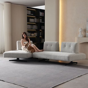 模块沙发豆腐块面无扶手斜角意式极简守正真羊羔绒异形弧形沙发