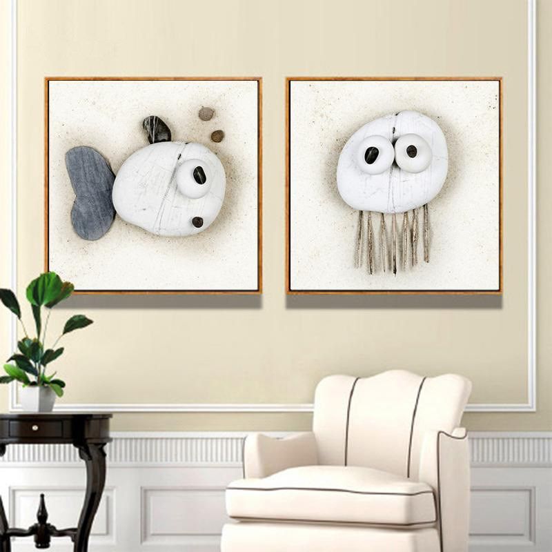 石头鱼现代装饰画抽象卡通鱼挂画客厅沙发背景墙三联画有框画,家居饰品,现代装饰画,淘宝优惠券,粉丝福利购,淘宝优惠卷