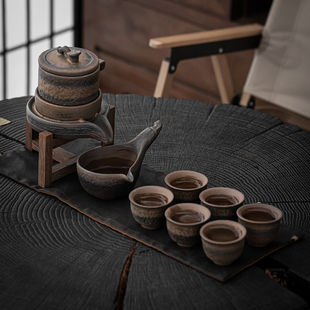 家用鎏金泡茶神器旋转喝茶茶壶茶杯整 粗陶懒人自d动功夫茶具套装