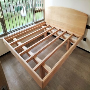 上架靠背榉木日式 新品 榉木床无床头榉木悬K浮床榻榻米悬浮床拼接