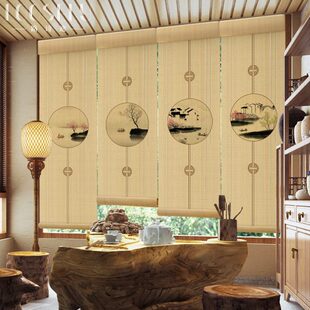 办公室隔断帘茶室餐厅禅意卷拉式 竹帘窗帘卷帘新中式 门帘家用遮阳