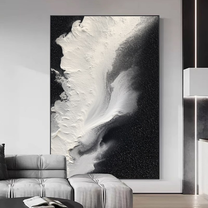 手绘油画黑c白流韵立体肌理抽象艺术玄关挂画客厅背景墙落地装饰图片