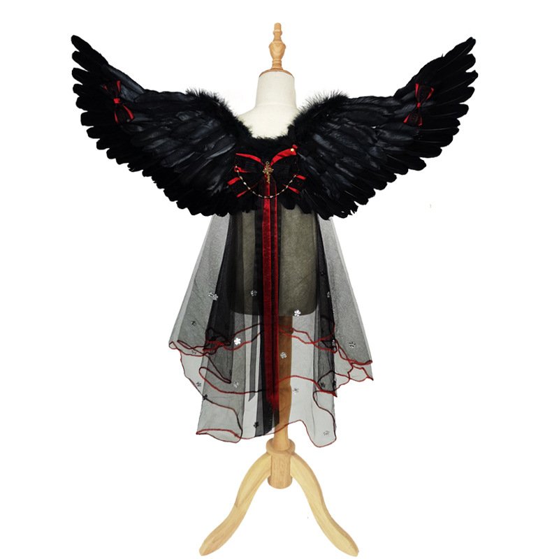 万圣节天使恶魔披纱羽毛翅膀道具舞会演出服披风公主背饰cosplay
