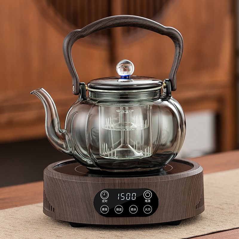 2024新款耐热玻璃煮茶壶电陶炉蒸煮一体茶煮茶器套装家用烧水茶具