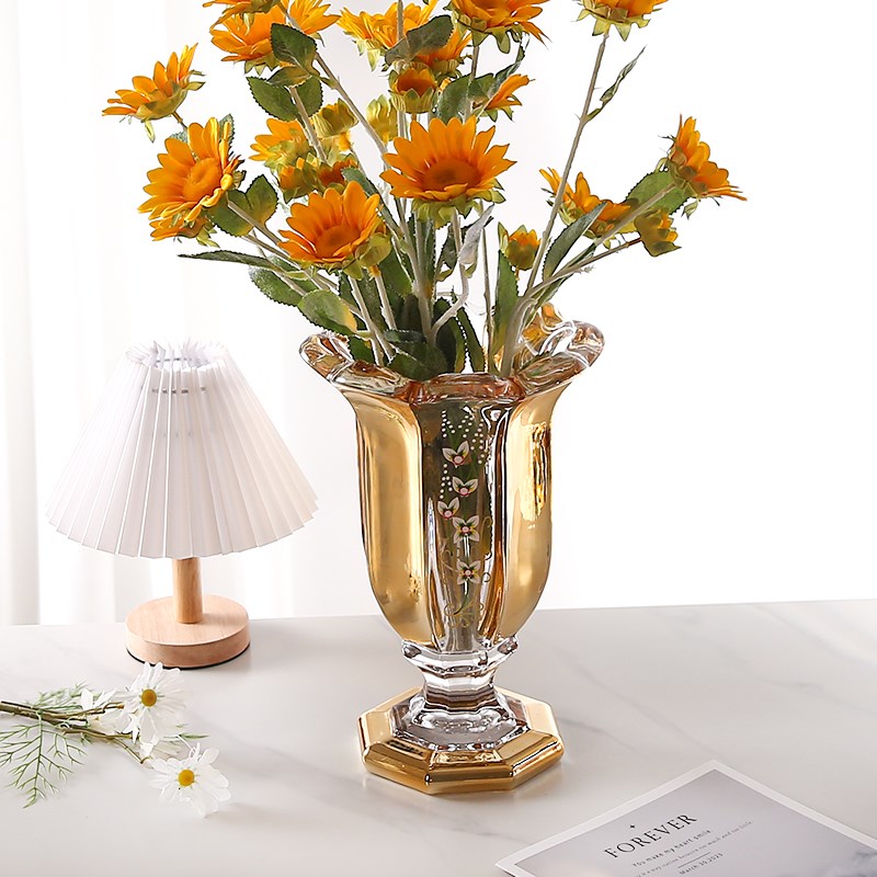 弗莱文茨大号法兰花水晶玻璃高脚花瓶家居摆件送礼鲜花艺术感花瓶