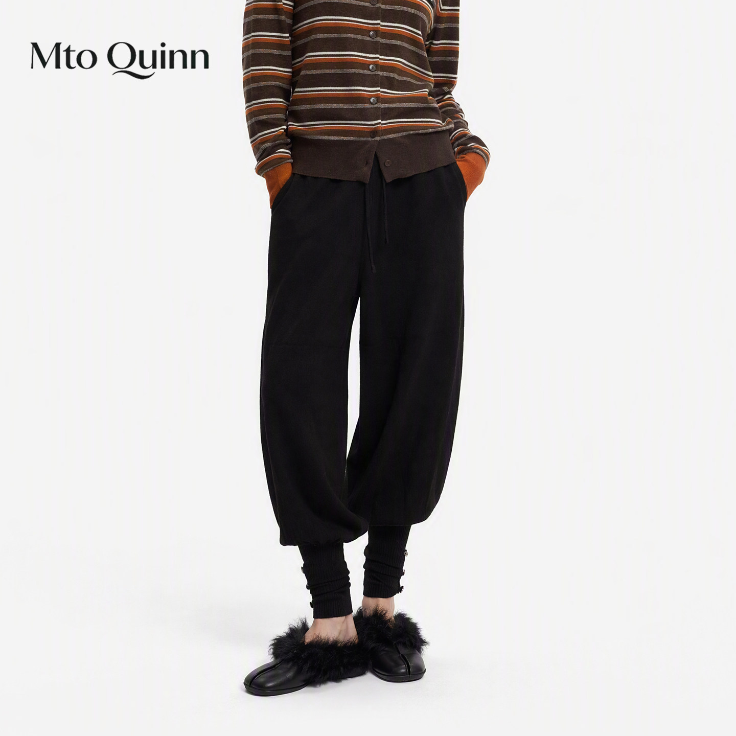 MTO QUINN秋冬毛织休闲长裤灰色收脚羊毛束脚裤宽松休闲裤女士