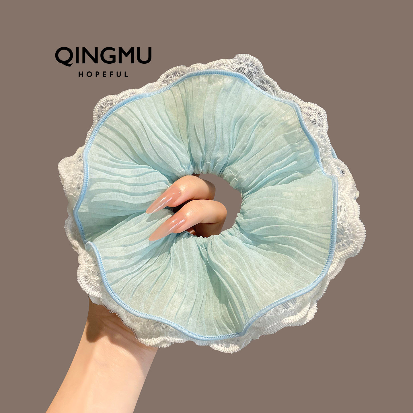 海盐蛋糕~ 蓝色褶皱蕾丝花边大肠发圈韩系清新扎马尾发绳丸子头花