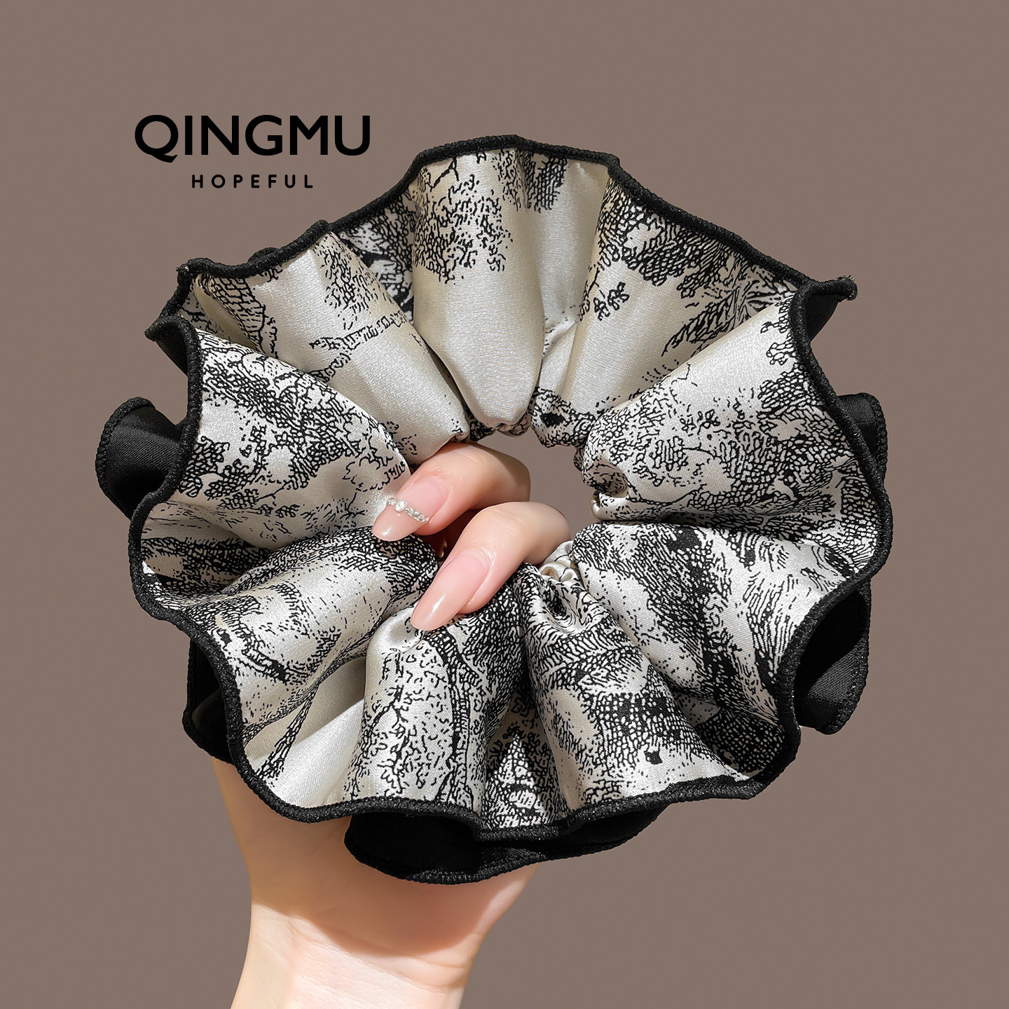 新中式水墨画缎面双层大肠发圈复古氛围感扎马尾发饰丸子头绳头饰,饰品/流行首饰/时尚饰品新,发饰,淘宝优惠券,粉丝福利购,淘宝优惠卷