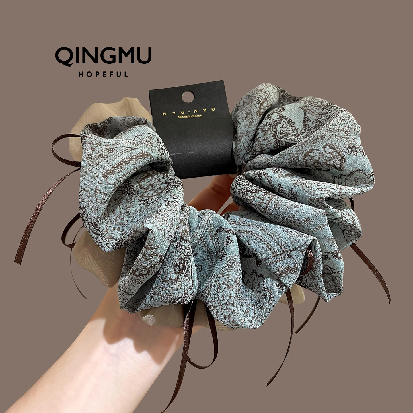 新中式碎花蝴蝶结大肠发圈女大号扎丸子头花发饰小蛮腰低马尾发绳