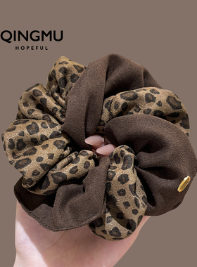 韩国高端豹纹拼接大肠发圈布艺高级感发绳新款丸子头马尾头绳发饰