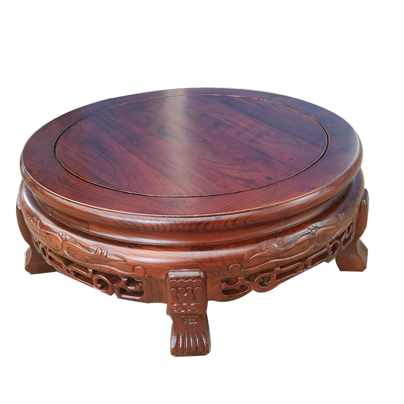 实木质矮花架榆木仿古中式奇石架古董盆景桌空调鱼缸架子底座圆形