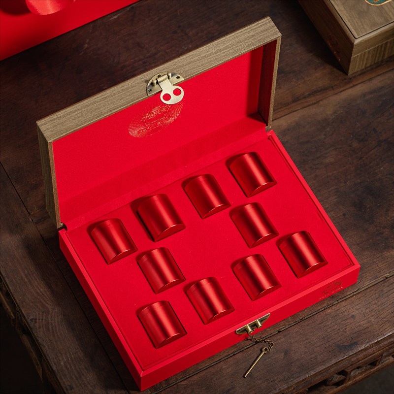 义统茶叶包装盒小罐茶木盒红色散茶寿眉红茶密封木箱空盒子大福