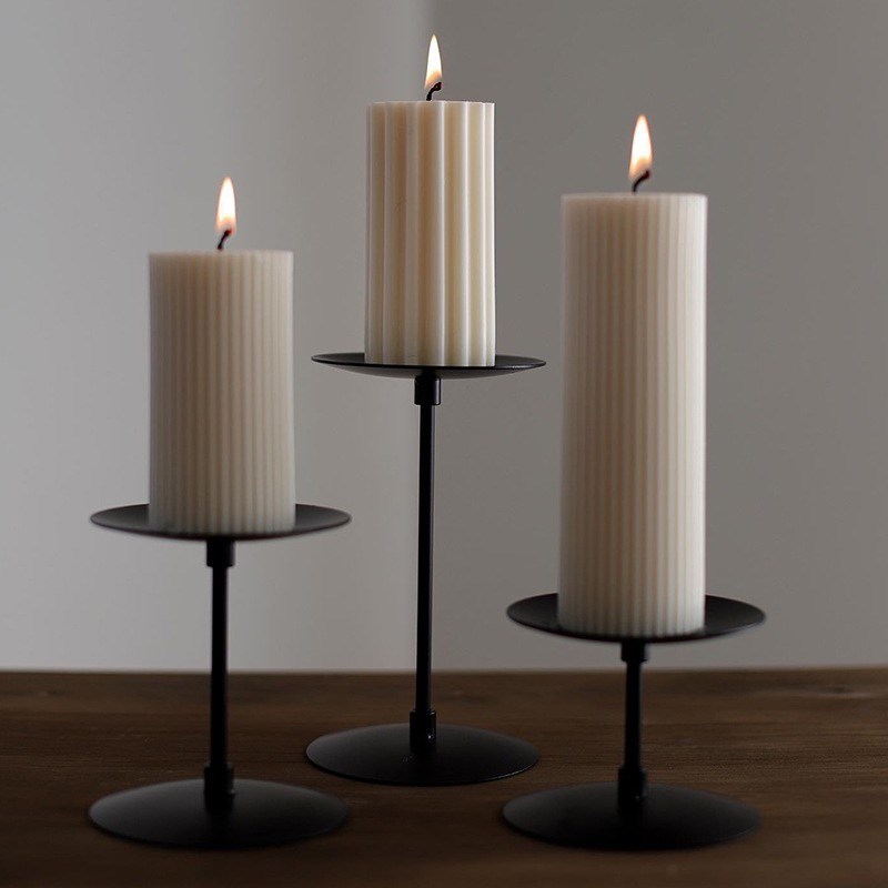 IOTC欧式圣诞哑黑色铁艺烛台香薰蜡烛烛台复古柱状蜡烛托盘家居