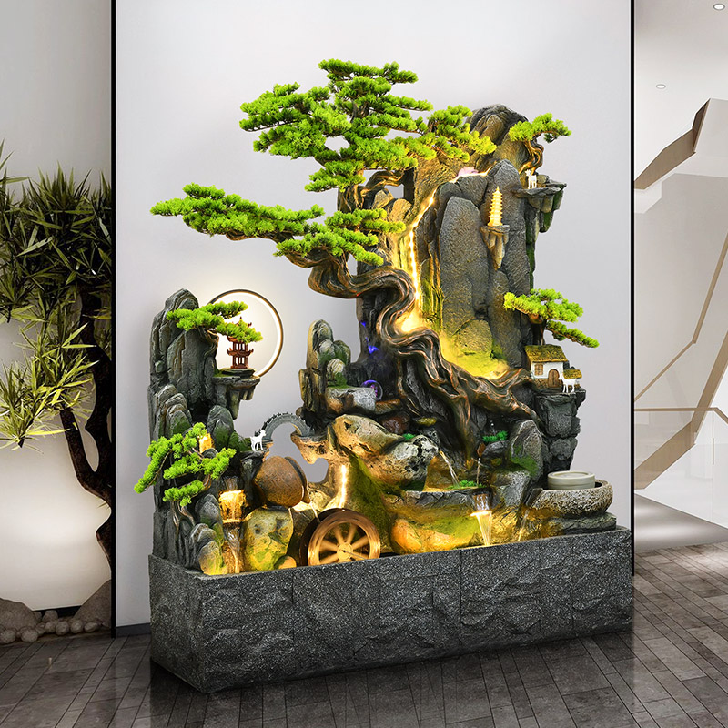 庭院阳台造景客厅水幕墙鱼缸循环水假山流水喷泉高山大型落地摆件