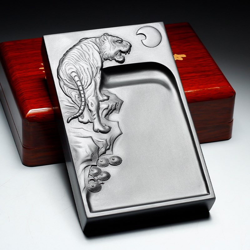 可研墨歙砚老坑精品天然黑龙尾原石砚台文房四宝书法胜端砚